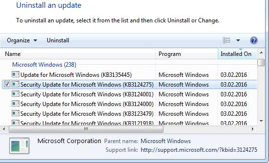 Windows 7 geïnstalleerde updates