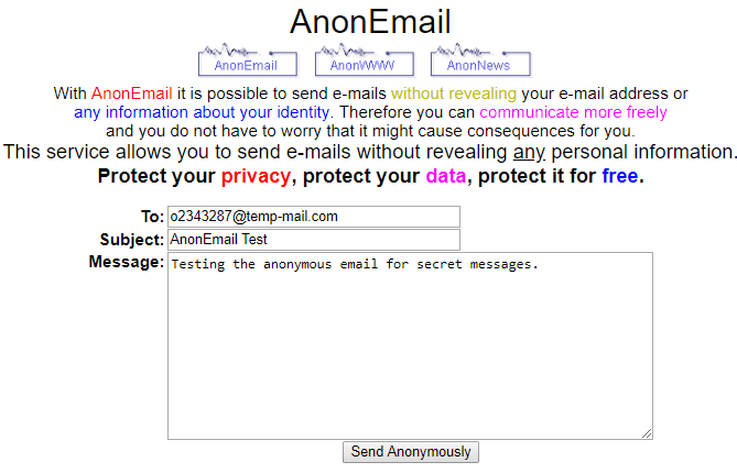 AnonEmail om anonieme e-mail te verzenden