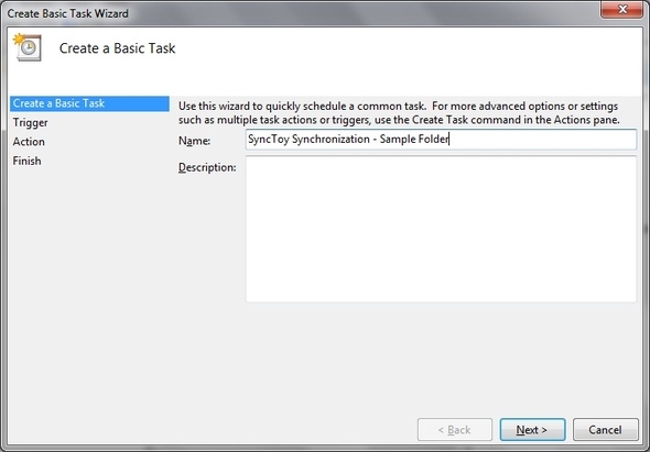 SyncToy: de eenvoudige back-up- en synchronisatieoplossing van Microsoft [Windows] Taakplanner Maak een basistaaknaam aan
