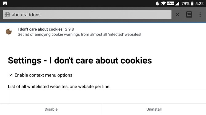 Ik geef niets om cookies Firefox Android