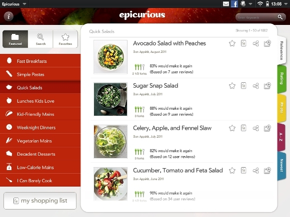 Epicurious: A Free Recipe & Shopping List App [iOS, WebOS, Android + More] tablet-quicksalads