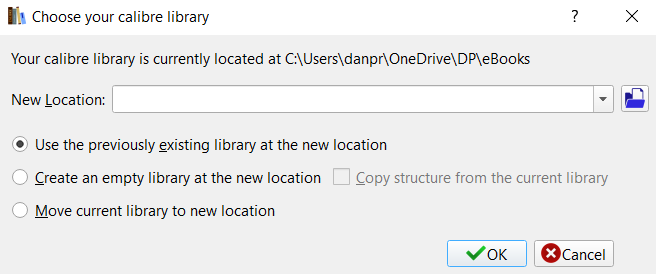 Calibre nieuwe bibliotheeklocatie
