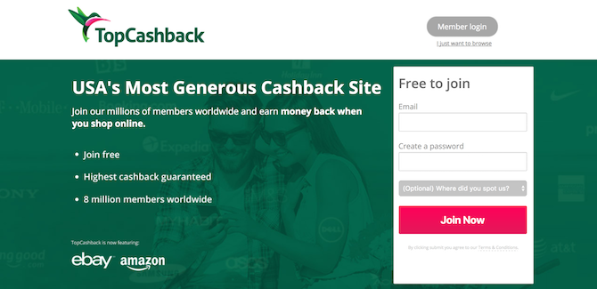 screenshot van topcashback