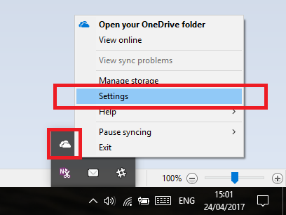 onedrive instellingen windows 10