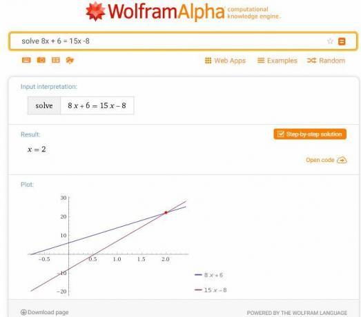 Wolfram Alpha-vergelijkingsoplosser