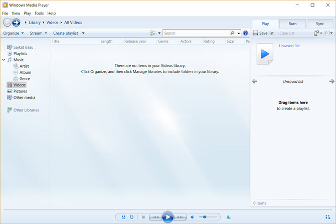 Windows Media Player 12-interface