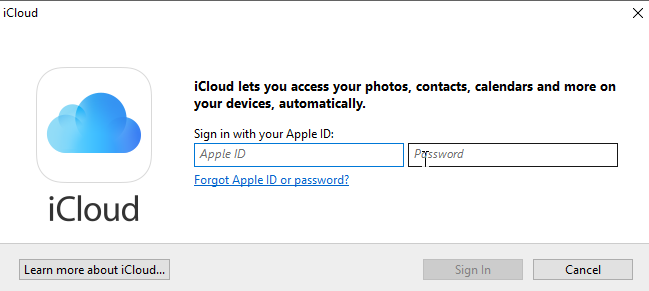 iCloud-configuratiescherm Login Screenshot