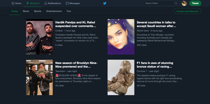 Screenshot van Twitter Moments