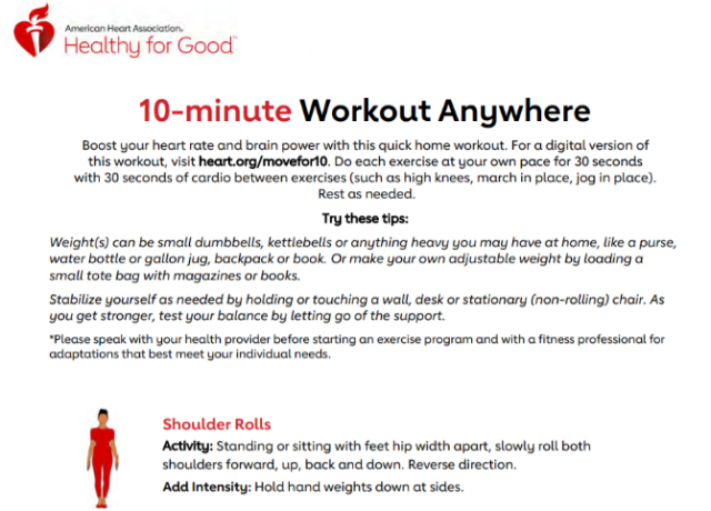 American Hearts Association biedt een gratis hart-gezonde cardio-workout van 10 minuten