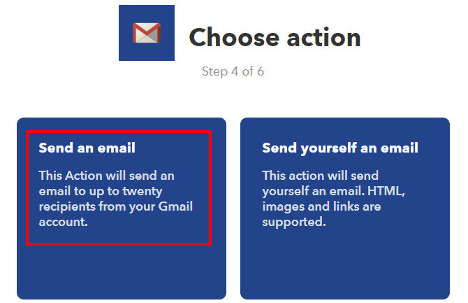 ifttt stuur een e-mailactie