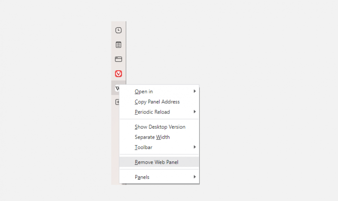 Schermafbeelding die laat zien hoe u webpanelen verwijdert in vivaldi