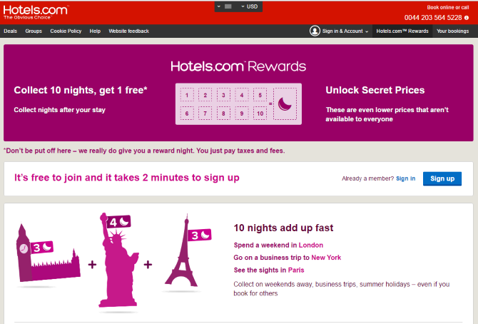 Kortingen van Hotels.com Rewards