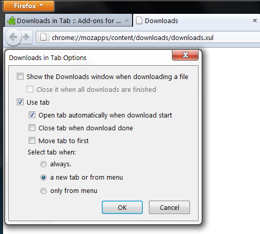 downloads in tabbladen