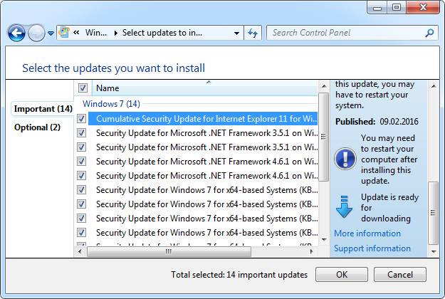 Beschikbare updates voor Windows 7