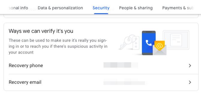 Weergave van herstel-e-mailadres en telefoonnummer in Google-account