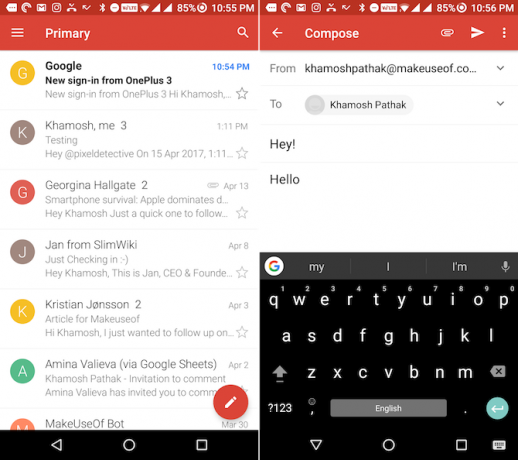 Gmail-app stuur een nieuwe e-mail