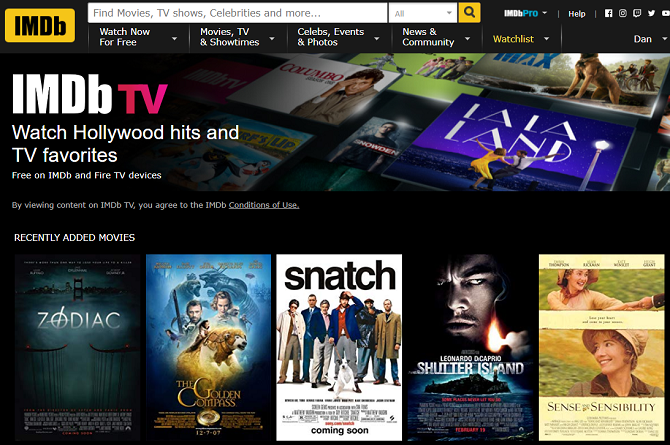 imdb tv homescreen