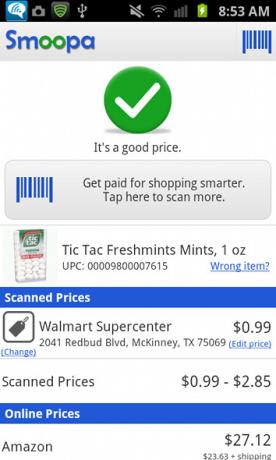 Krijg betaald om slimmer te winkelen met Smoopa [Android 1.6+ en iOS] smoopa-prijscontrole