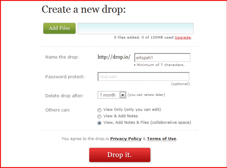Drop.io - Veilig en privé delen van bestanden