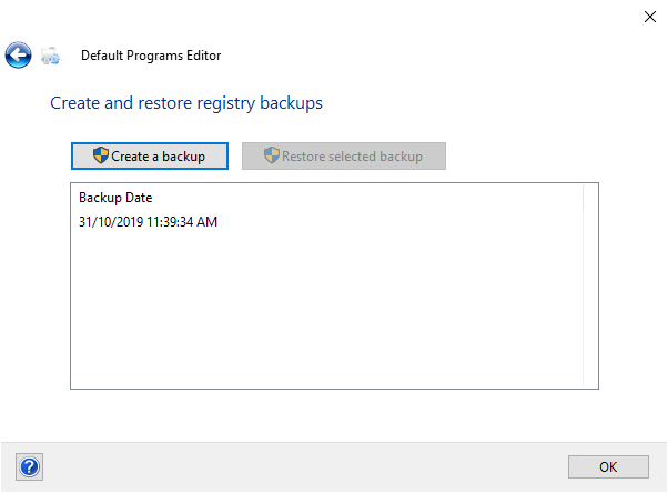 Register-backup van Default Programs Editor