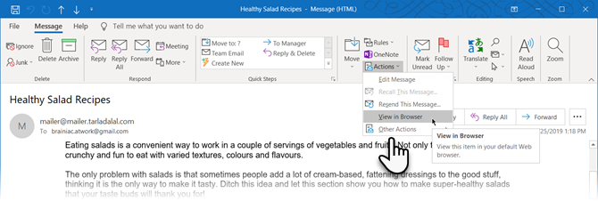 Bekijk selectie in browser vanuit Microsoft Outlook