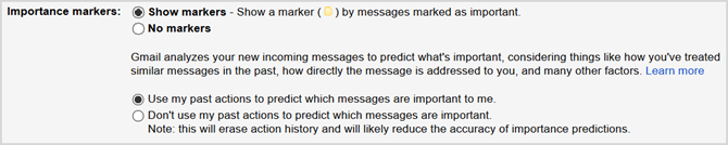 Gmail-instellingen belangrijkheidsmarkeringen