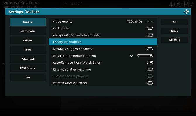 Hoe de YouTube Kodi-add-on te installeren en te gebruiken - ondertitels configureren