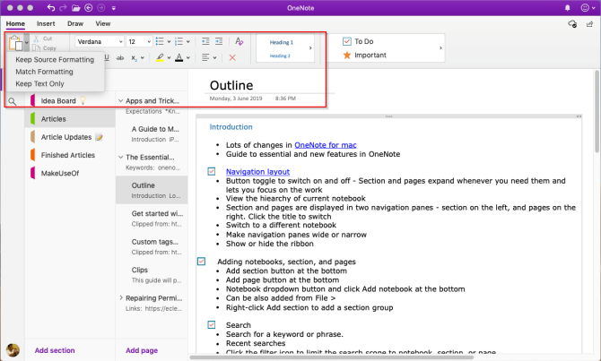 opmaakhulpmiddelen in OneNote Mac