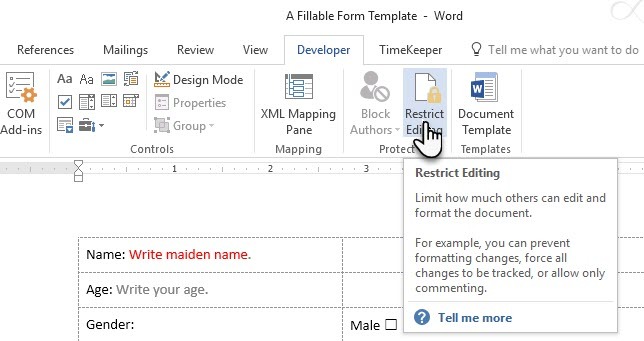 Beperk de bewerking in uw document.