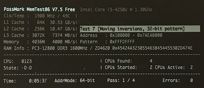 MemTest86 Draait op een MacBook Air