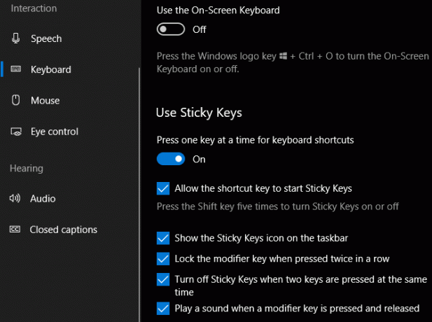 Windows Sticky Keys-opties