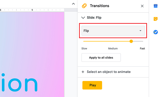 Maak overgangen in Google Slides Flip Transition