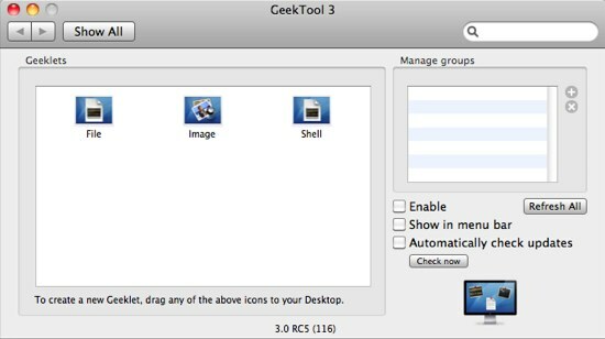 GeekTool - Toon systeeminformatie op Mac in Style 01c Voorkeuren GeekTool 3