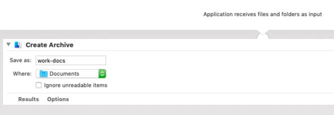 Automator-app om een ​​archief te maken van geselecteerde bestanden op Mac