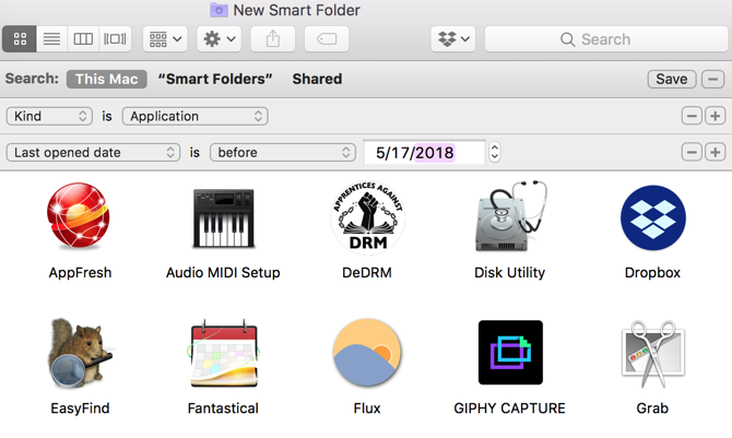 Mac Smart Folder Ongeopende apps