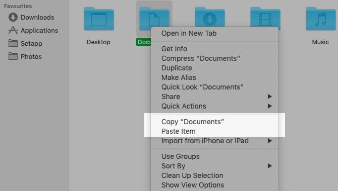Kopieer en plak opties in het contextmenu van Finder op Mac
