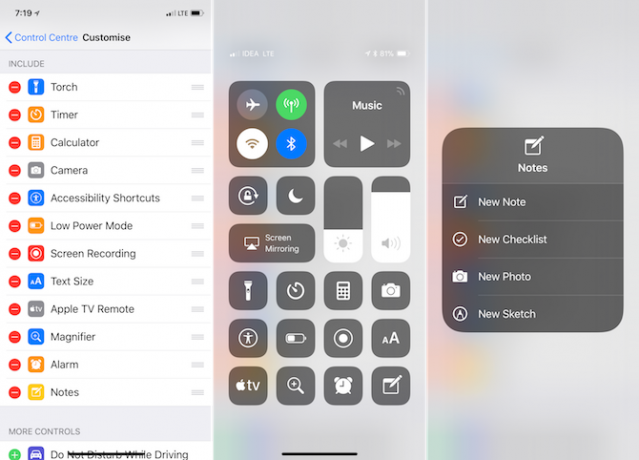 Apple Notes-functies - Control Center-snelkoppeling