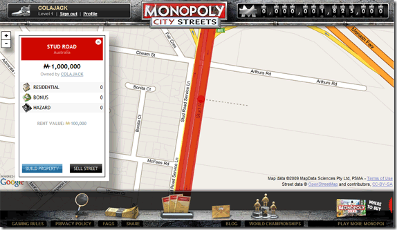 Speel Monopoly online met andere mensen die buy-in van World Streets gebruiken