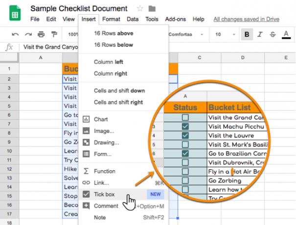 Plaats een vinkje in Google Spreadsheets