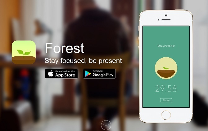 Screenshot van de Forest App-website