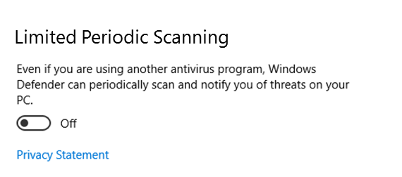 Beperkte periode scannen Windows 10 AU Windows Defender