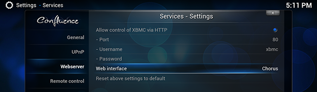 XBMC-chorus-instellingen