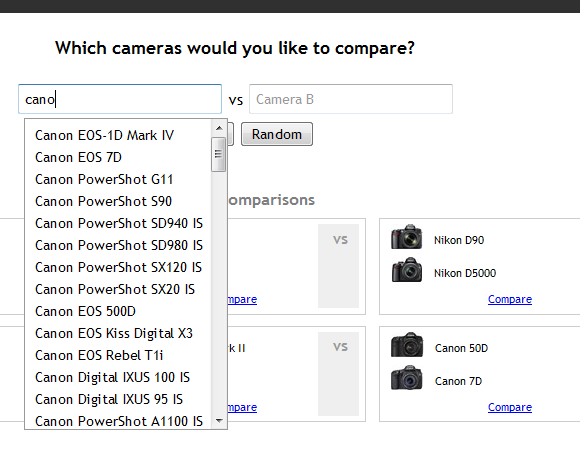 vergelijk digitale camera's naast elkaar