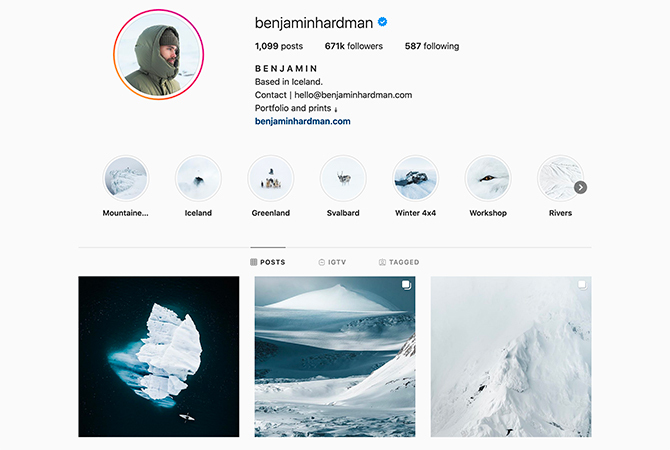 Blauwe Instagram-thema's benjaminhardman