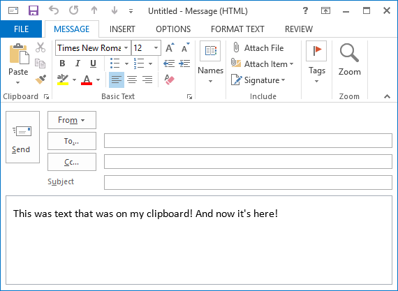 outlook klembord plakken