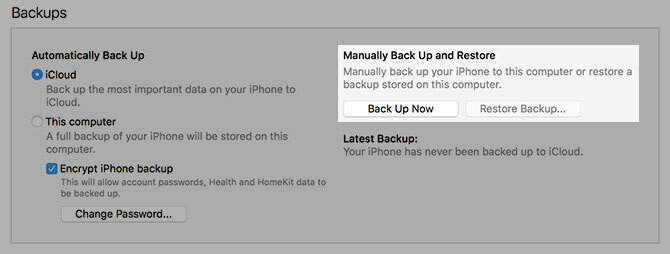 maak handmatig een back-up en herstel de iPhone