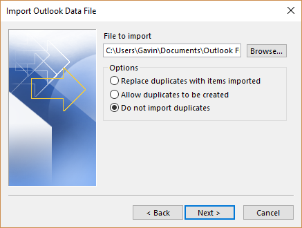 Outlook import gegevensbestand pst samenvoegen