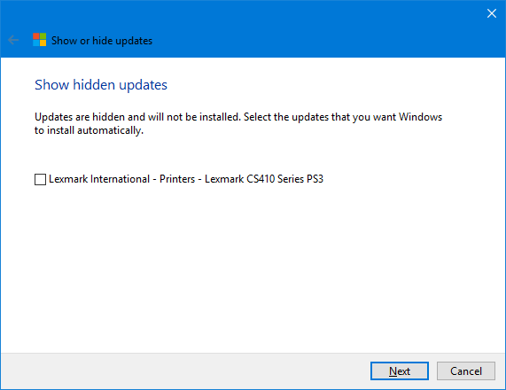 Windows 10 Verborgen updates weergeven