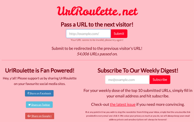 URL Roulette, struikelen over alternatief