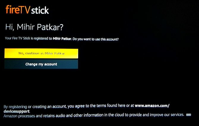 Amazon Fire TV Stick instellen: Amazon-account herkend